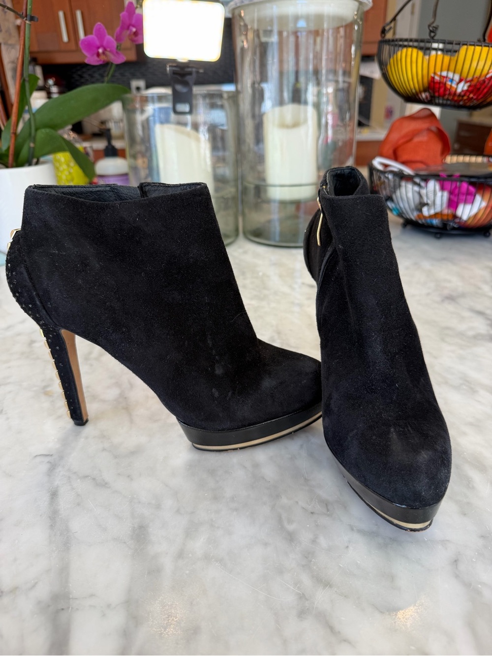 Vince Camuto Black Suede Platform Ankle Booties